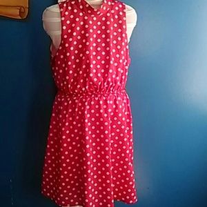 Red ad white dot dress